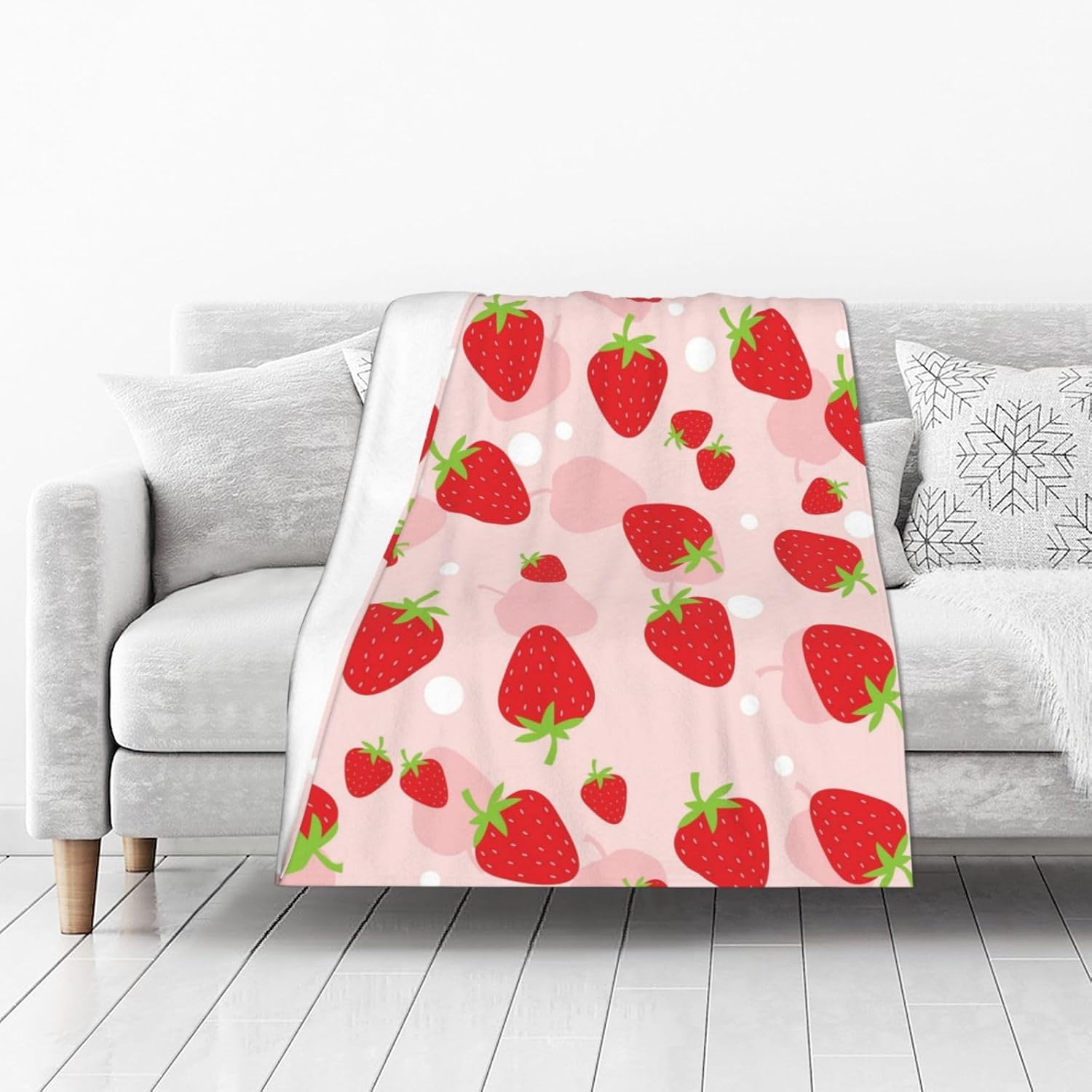 Manta de fresa para mujer, suave manta de forro polar de verano, lavable, manta ligera de viaje para sofá, cama, sillón durante todas las