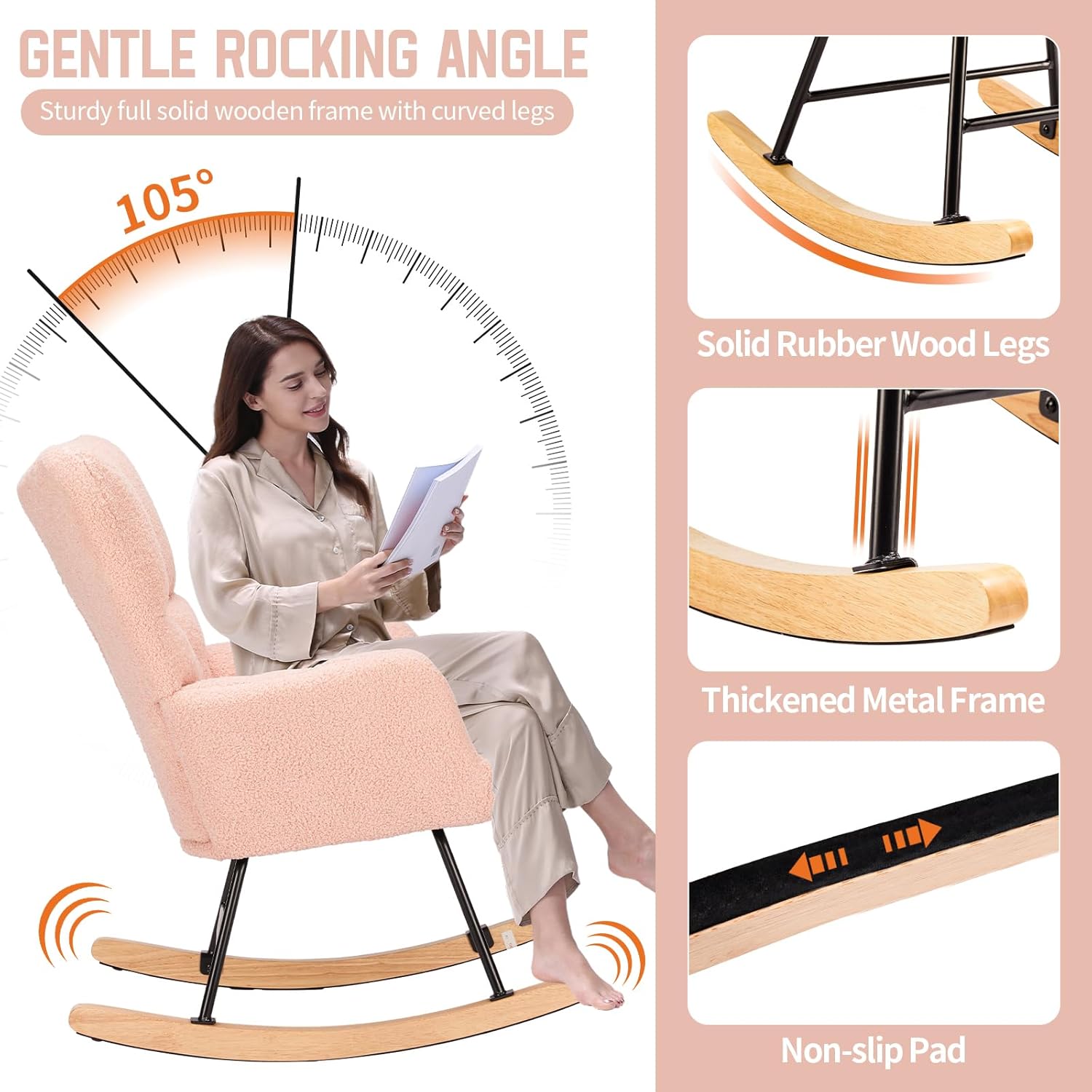 Respaldo alto mecedor y cómodo asiento acolchado, sillas reclinables para enfermería, tapizado de peluche, moderno sillón para guardería, sala de