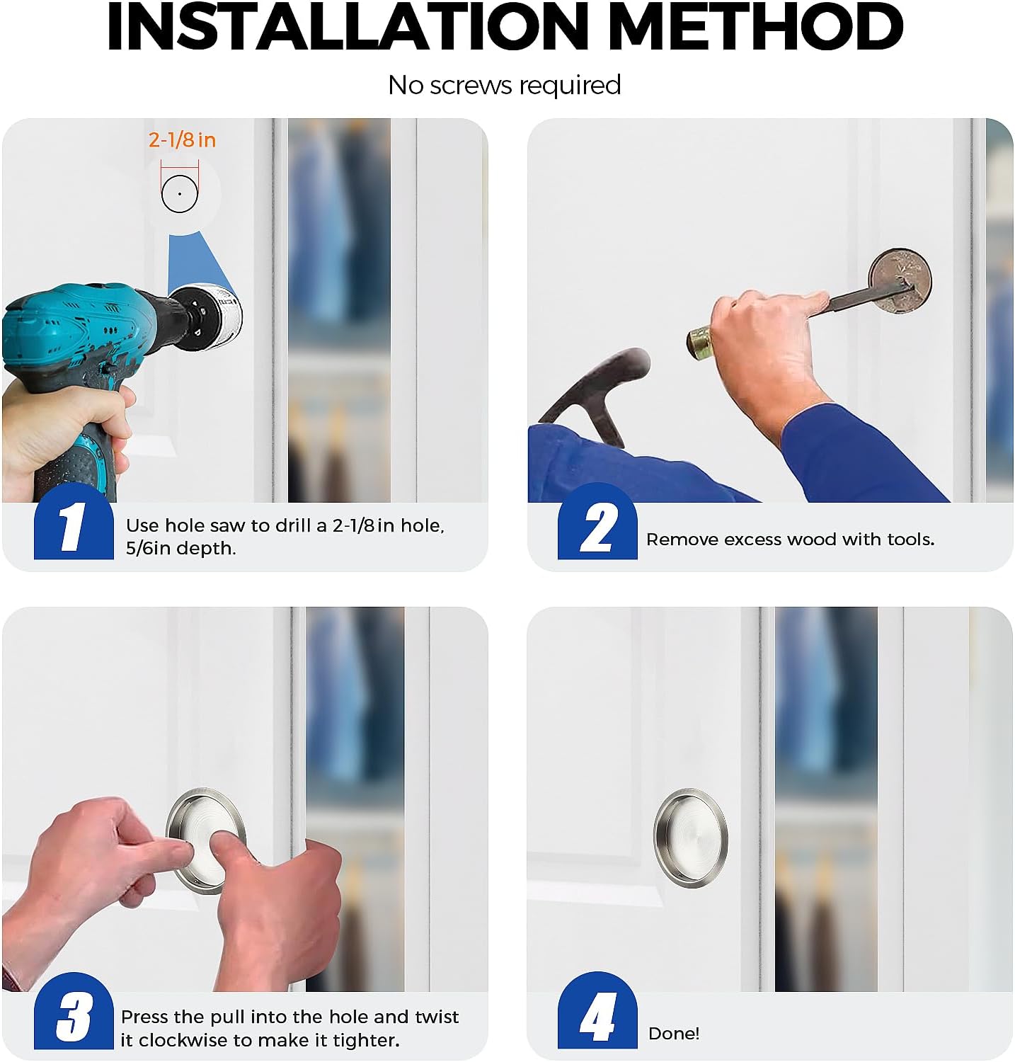 Ravinte Paquete de 4 tiradores de dedo para puerta de armario de 2-18 pulgadas, accesorios para puerta corrediza de armario, fácil instalación a