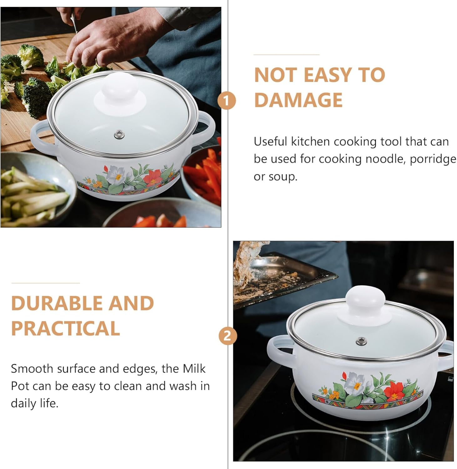 DOITOOL 3 unids para ollas de sopa de inducción Restaurante Fondo No Estufa Salsa Texturizada Pequeña Olla Plana Hogar Hotpot Multifuncional