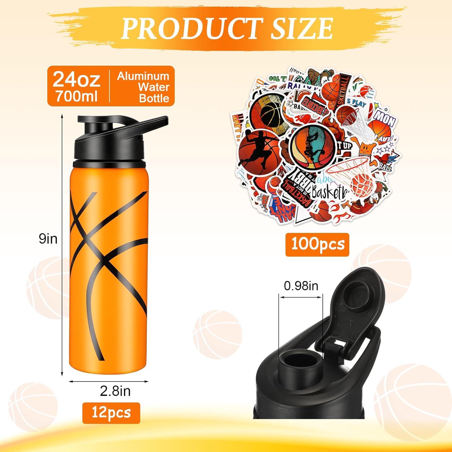 Gerrii 12 botellas de agua a granel de 22 onzas con tapa a presión, botellas reutilizables, 100 calcomanías, casco, calcomanías de premio, regalos