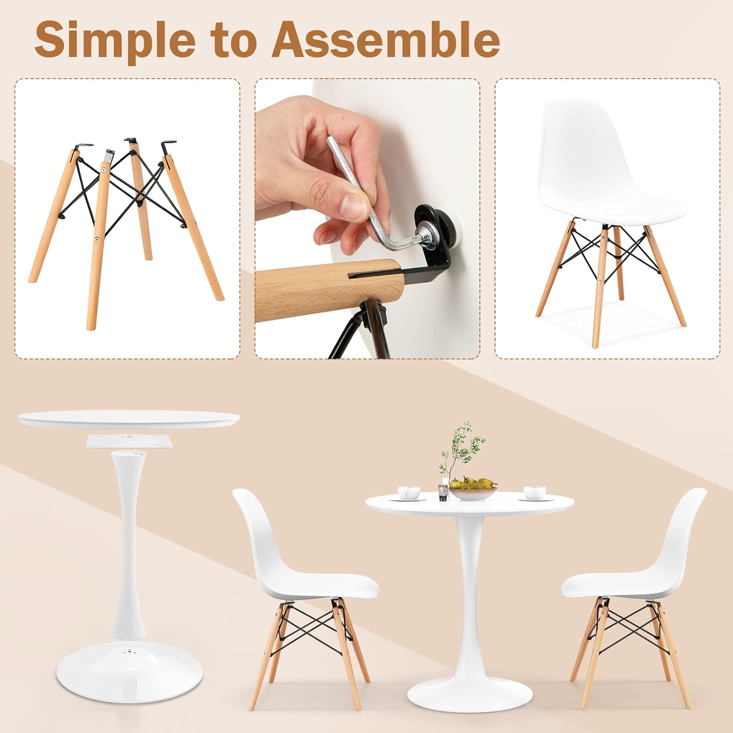 Giantex Juego de mesa de comedor de 5 piezas para 4, juego de mesa de comedor de cocina compacto con mesa redonda de 32 pulgadas y 4 sillas DSW,