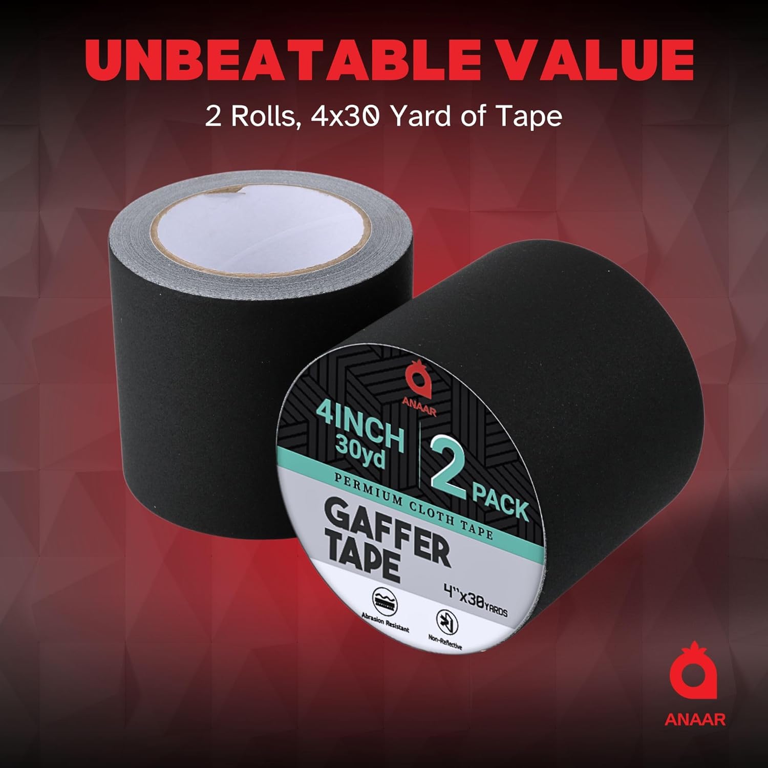Gaffers Tape – Tela resistente para gestión de cables, marcado de suelo y más, superficie mate sin residuos, ideal para sesiones de fotos y