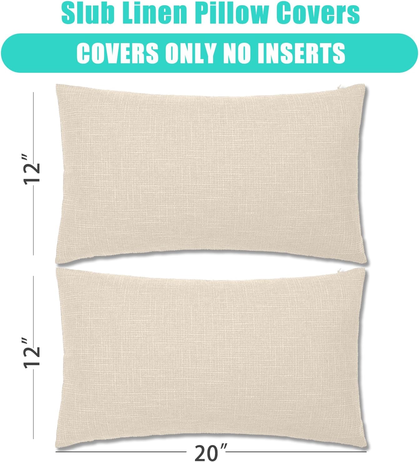 FULDGAENR Juego de 2 fundas de almohada de lino flameado de 12 x 20 pulgadas para sofá y sillón, textura rústica beige, fundas de almohada