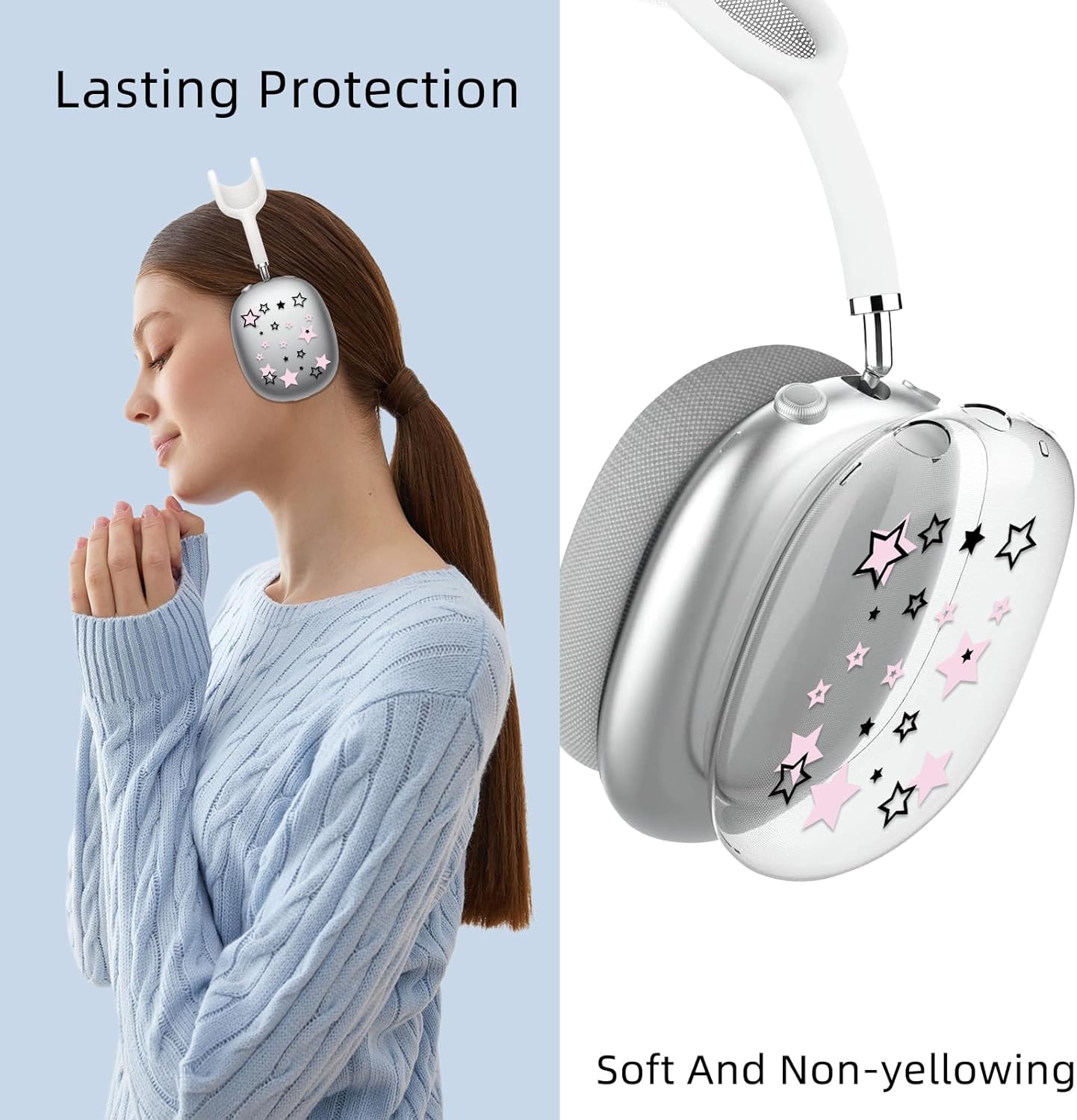 Funda para AirPods Max, pintada de TPU suave antiarañazos funda protectora para auriculares Apple Airpods Max (estrellas rosa)