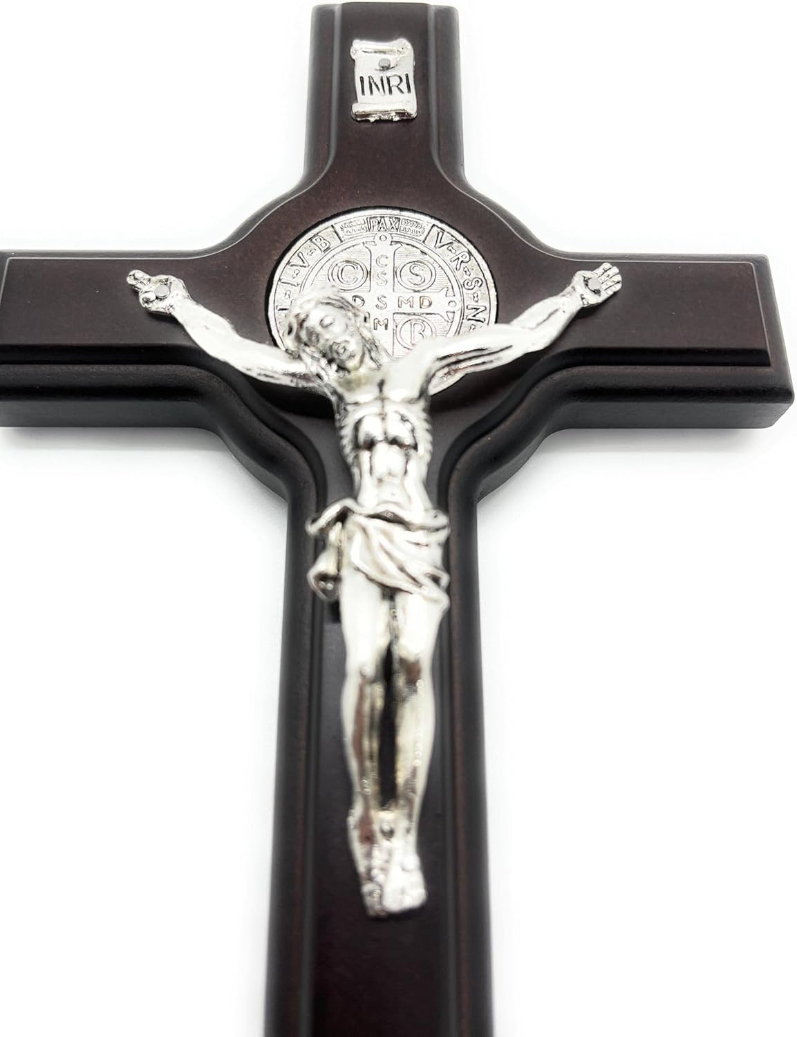 San Francis Imports Crucifijo de San Benito para pared, cruz de metal hecha a mano, cruz de metal de San Benito, crucifijo católico, 8 pulgadas,