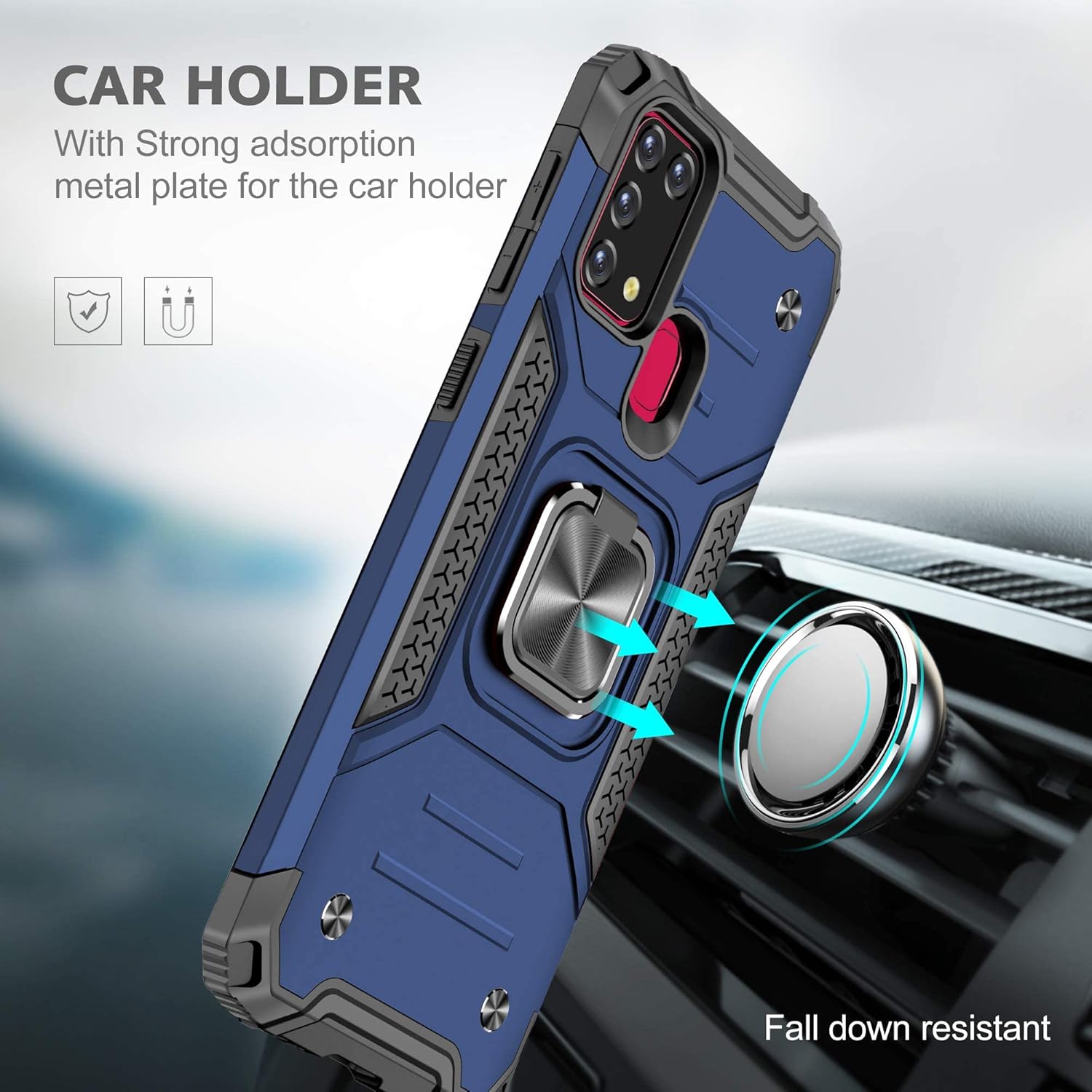 Asuwish Funda de teléfono para Samsung Galaxy M30s M21 M31M21sF41 y protector de pantalla de vidrio templado, accesorios de soporte de anillo