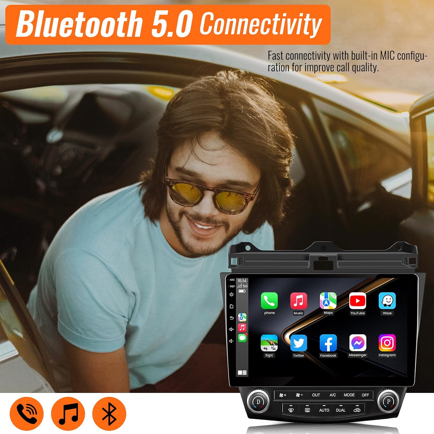 1280 * 800 5GWiFi 2G+32G-Android12 Radio de coche para Honda Accord 2003-2007 estéreo de coche con Carplay inalámbricoAndroid Auto 10.1 “Pantalla