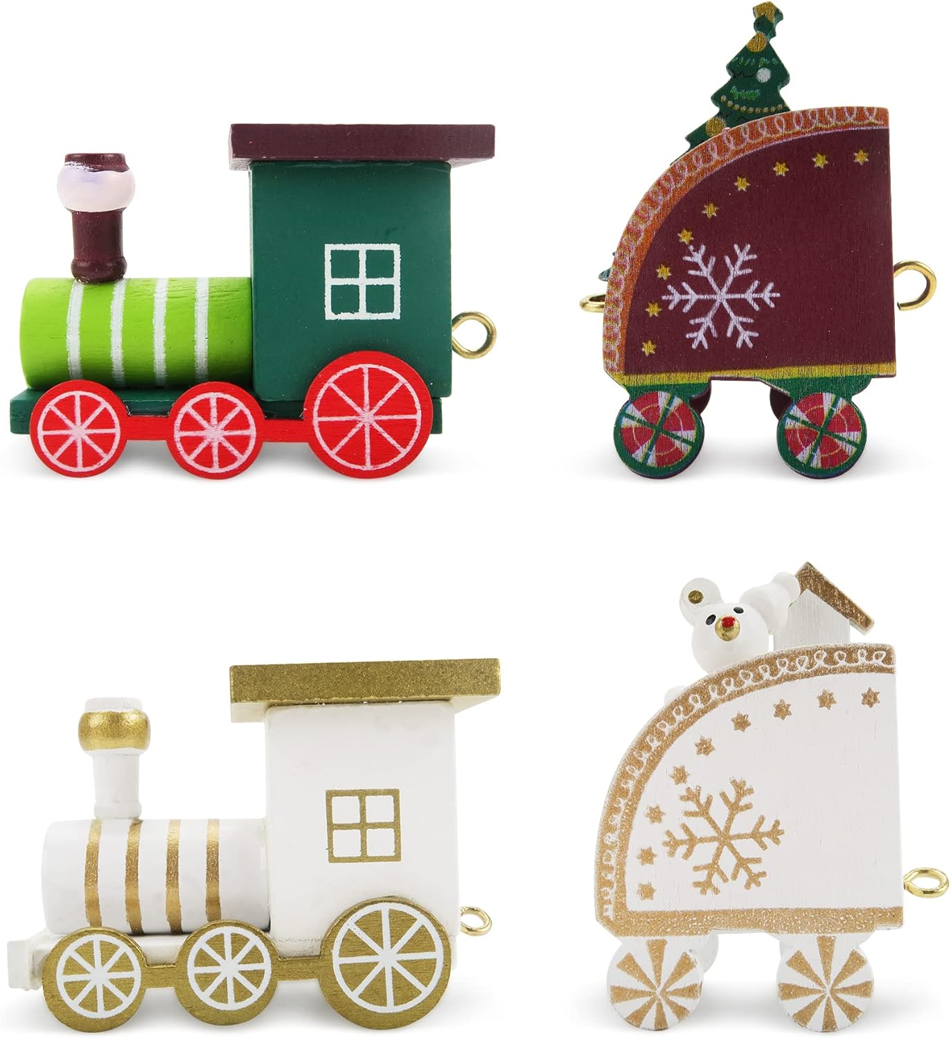 2 adornos de tren de madera de Navidad, mini decoración de tren pintado, juguetes de regalo para niños, adorno de mesa de Navidad para fiesta de