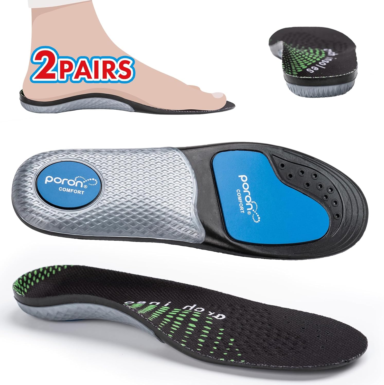 2 pares 4 piezas Plantillas de zapatos para aliviar la fascitis plantar, plantillas de arco alto flexibles de apoyo para hombres y mujeres, para