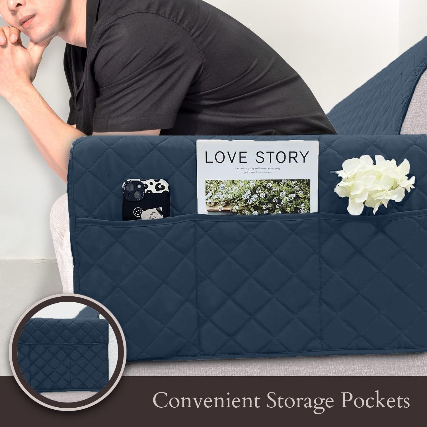 VANELUX Funda de sofá reversible lavable, suave, acolchada, resistente al agua, con espuma antideslizante y correas elásticas protector para