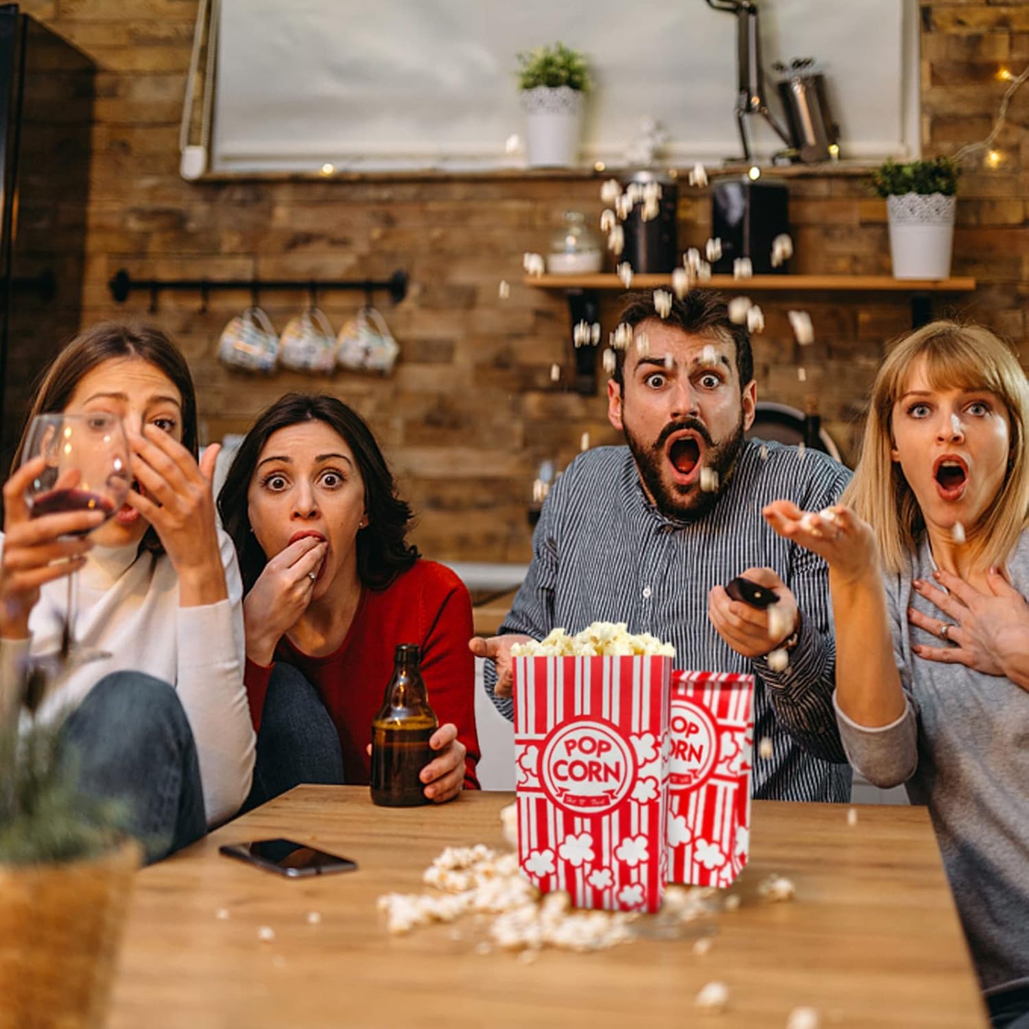 50 bolsas de palomitas de maíz de fondo plano, bolsas de papel de 2 onzas para la familia, noche de película, béisbol, carnaval, Navidad, fiesta de