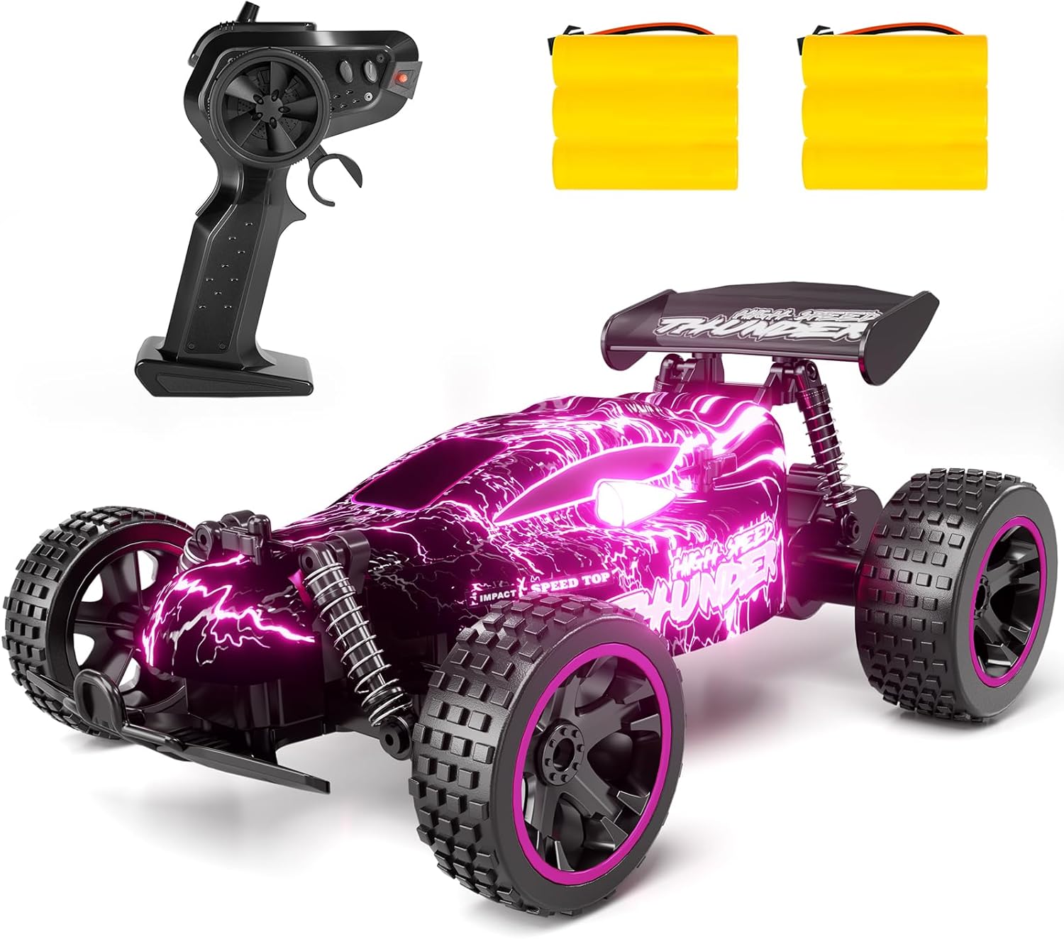 Tecnock Autos RC para niñas y niños, auto a control remoto a escala 118 con luces LED, 2.4 GHz 2WD todo terreno con 2 baterías recargables para