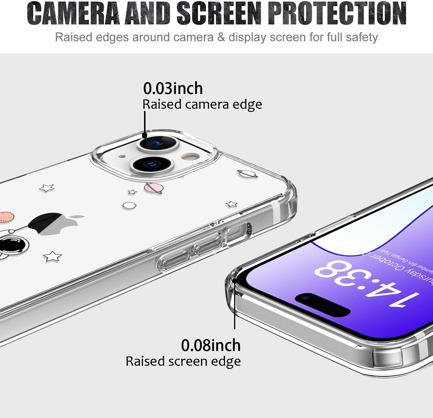 LUHOURI Funda para iPhone 15 con protector de pantalla  Funda duradera transparente  Diseños de moda para mujeres y niñas  Funda protectora delgada