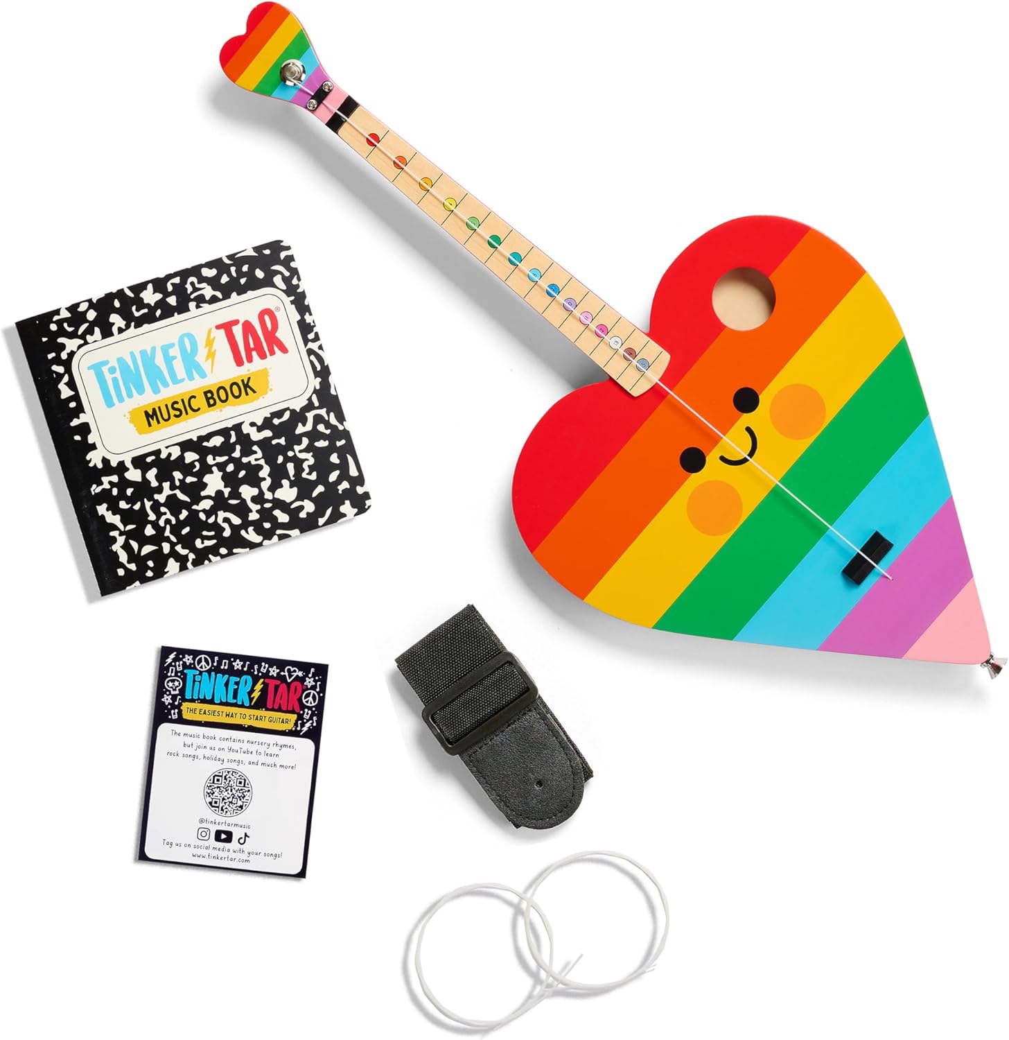 Rainbow Heart – La forma más fácil de comenzar y aprender guitarra – Construcción de madera premium – 1 instrumento de juguete de cuerda para niños