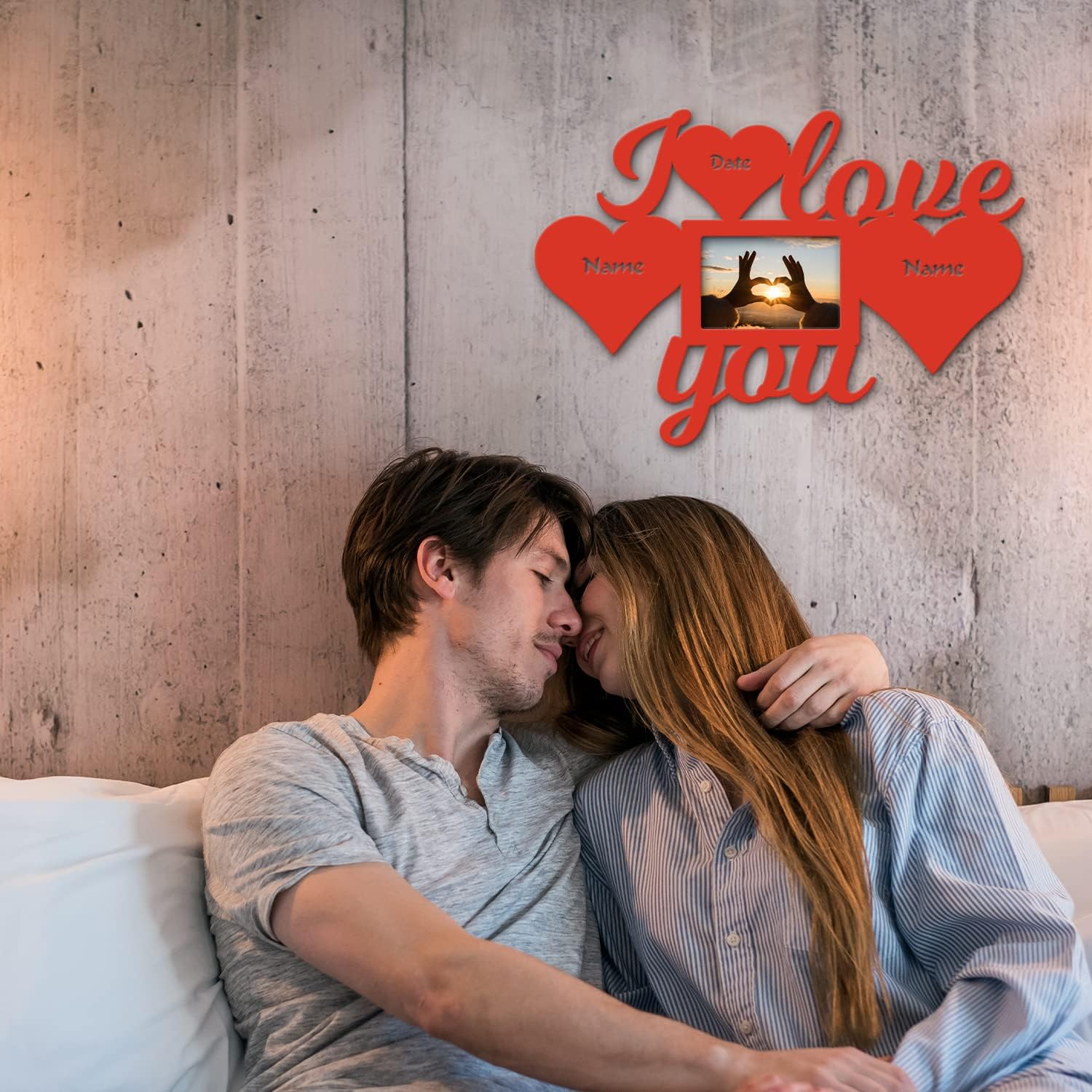 Marco de fotos personalizado con texto en inglés “I love you”, arte de madera con nombre personalizado, regalos para el día de San Valentín para él