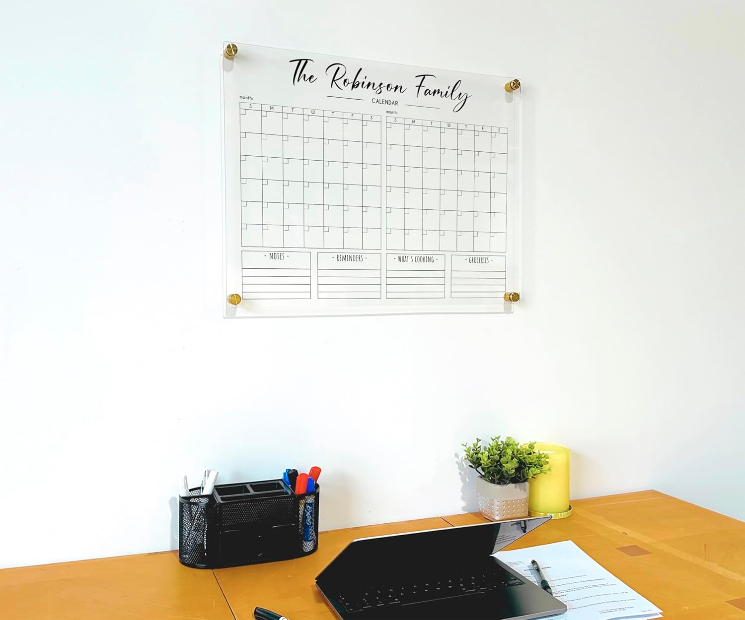 Acrylic Two Month Calendar Double Month Planner for Wall- Personalized Calendar 2024, Dry Erase Two Month Planner Family Calendar Calendar w Marker