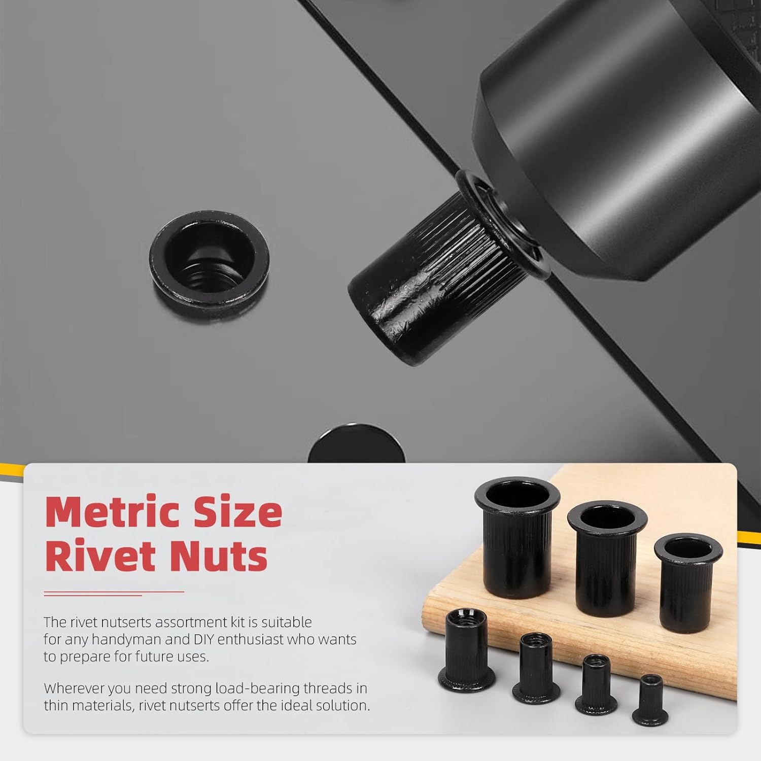 Hilitchi 100 tuercas de remache M3, tuerca roscada de acero al carbono galvanizado roscado tuerca de remache negro