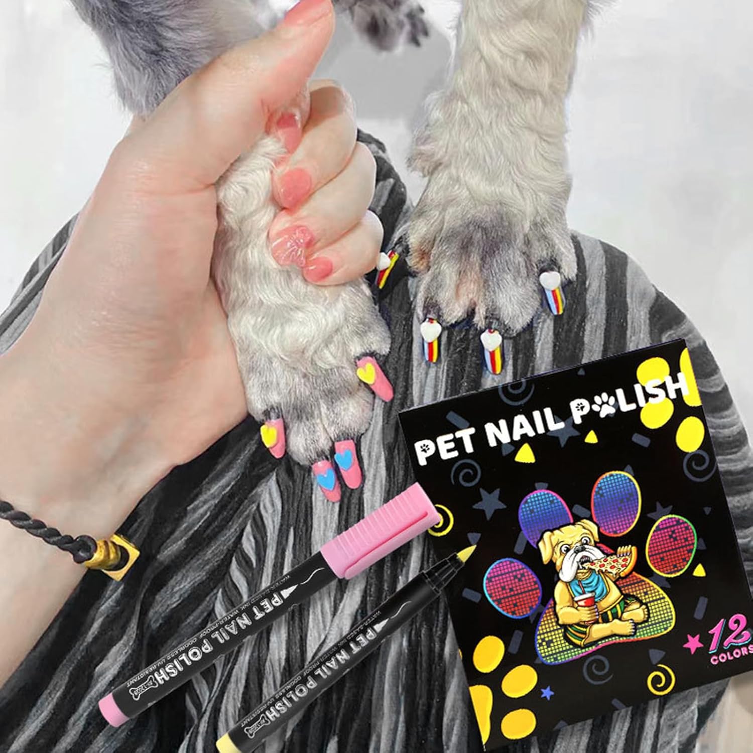 Juego de 12 esmaltes de uñas para perro, 12 colores, juego de esmaltes de uñas para mascotas, secado rápido, a base de agua, fácil de quitar