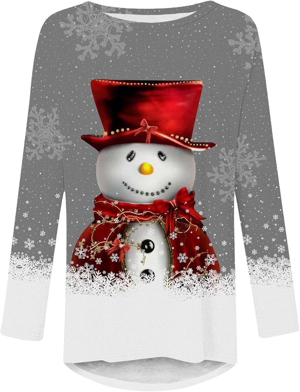 Blusa de manga larga con estampado de copo de nieve brillante para mujer, diseño de muñeco de nieve, para leggings, Gris