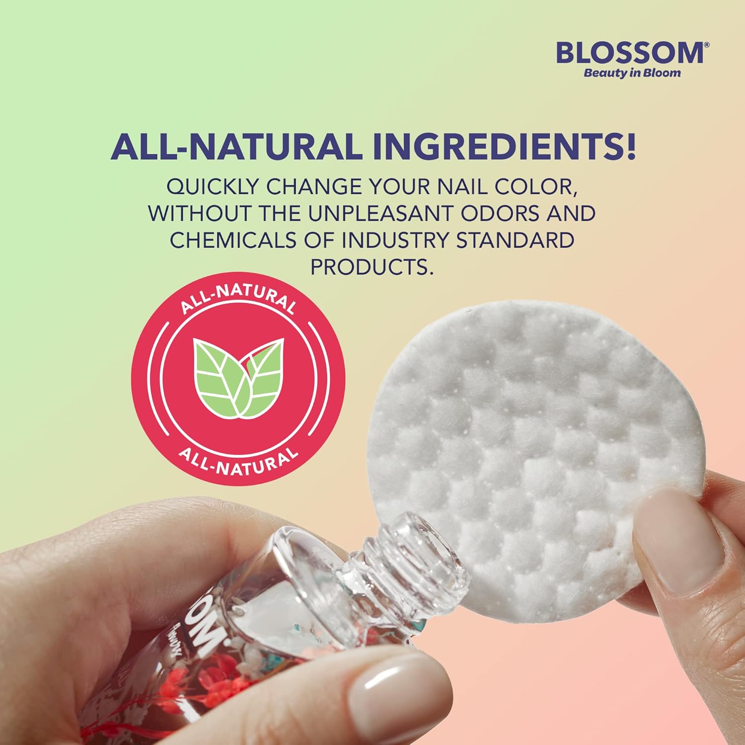 Blossom Todo natural, perfumado, orgánico a base de plantas, vegano, libre de crueldad, removedor de esmalte de uñas sin acetona, infundido con