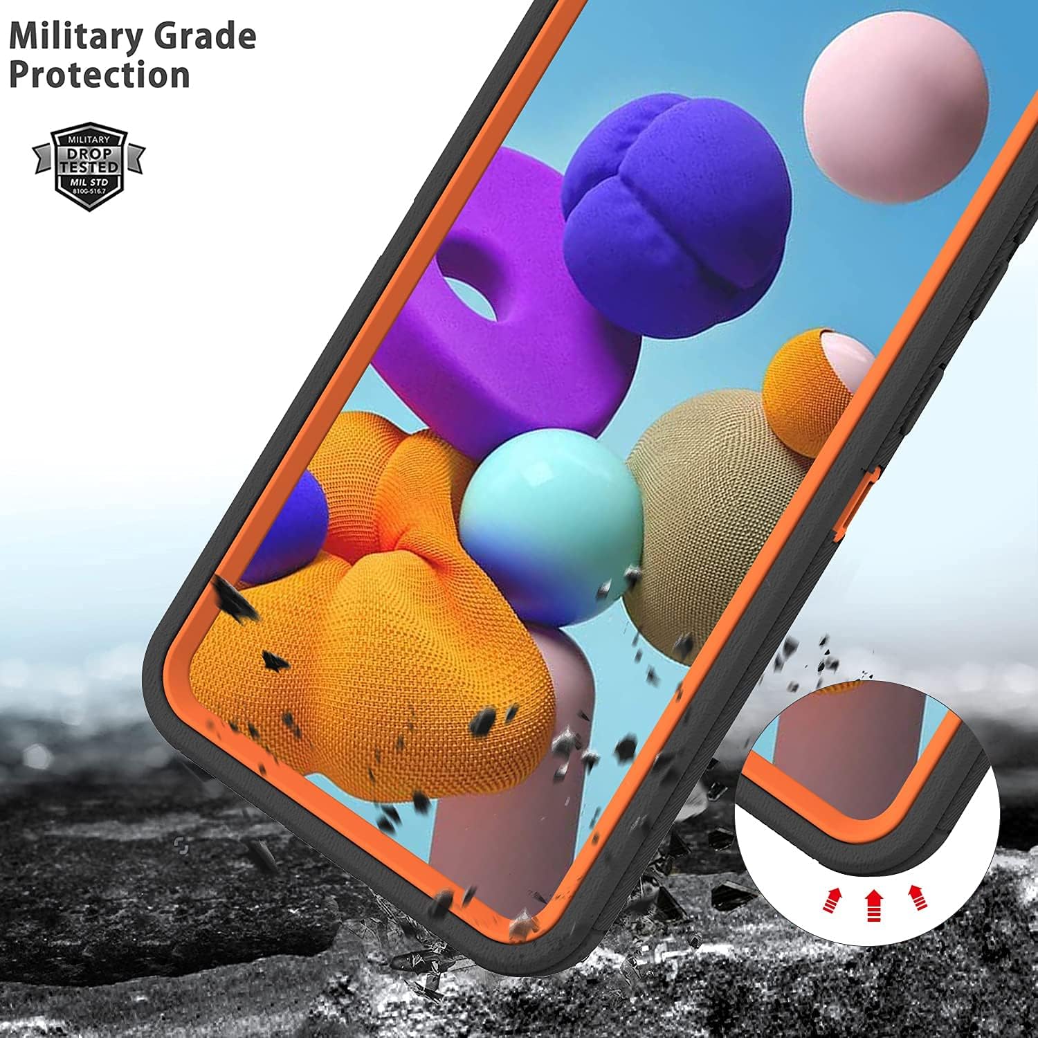 Annymall Funda para Galaxy A21s versión de EE. UU., carcasa de cuerpo completo A21s con protector de pantalla integrado, funda de protección híbrida
