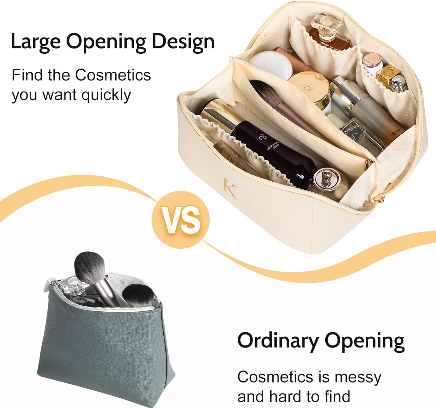 Optish Bolsa de maquillaje de viaje, bolsas de cosméticos de viaje de gran capacidad para mujeres, portátil, impermeable, maquillaje Ba, Beige, K