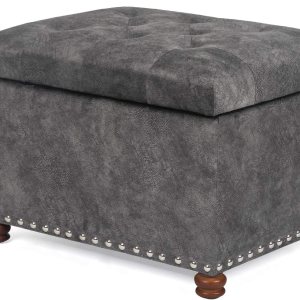 Joveco Otomana rectangular de 24 pulgadas con almacenamiento para sala de estar, banco de almacenamiento tapizado, taburete y asiento con tapa Joveco Otomana rectangular de 24 pulgadas con almacenamiento para sala de estar, banco de almacenamiento tapizado, taburete y asiento con tapa