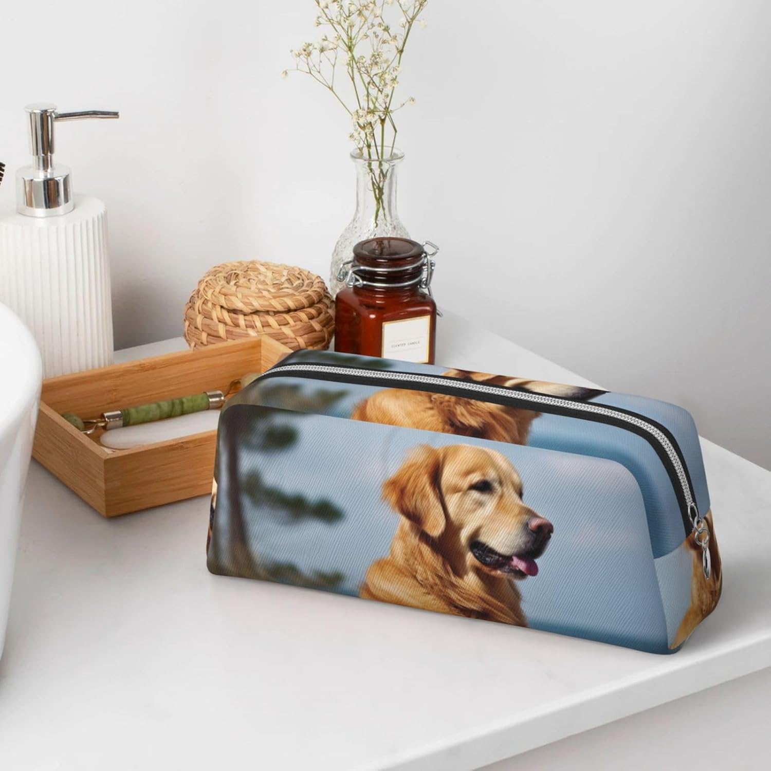 Golden Retriever – Estuche portátil para lápices de viaje, bolsa de maquillaje, bolsa organizadora para suministros de oficina, viajes