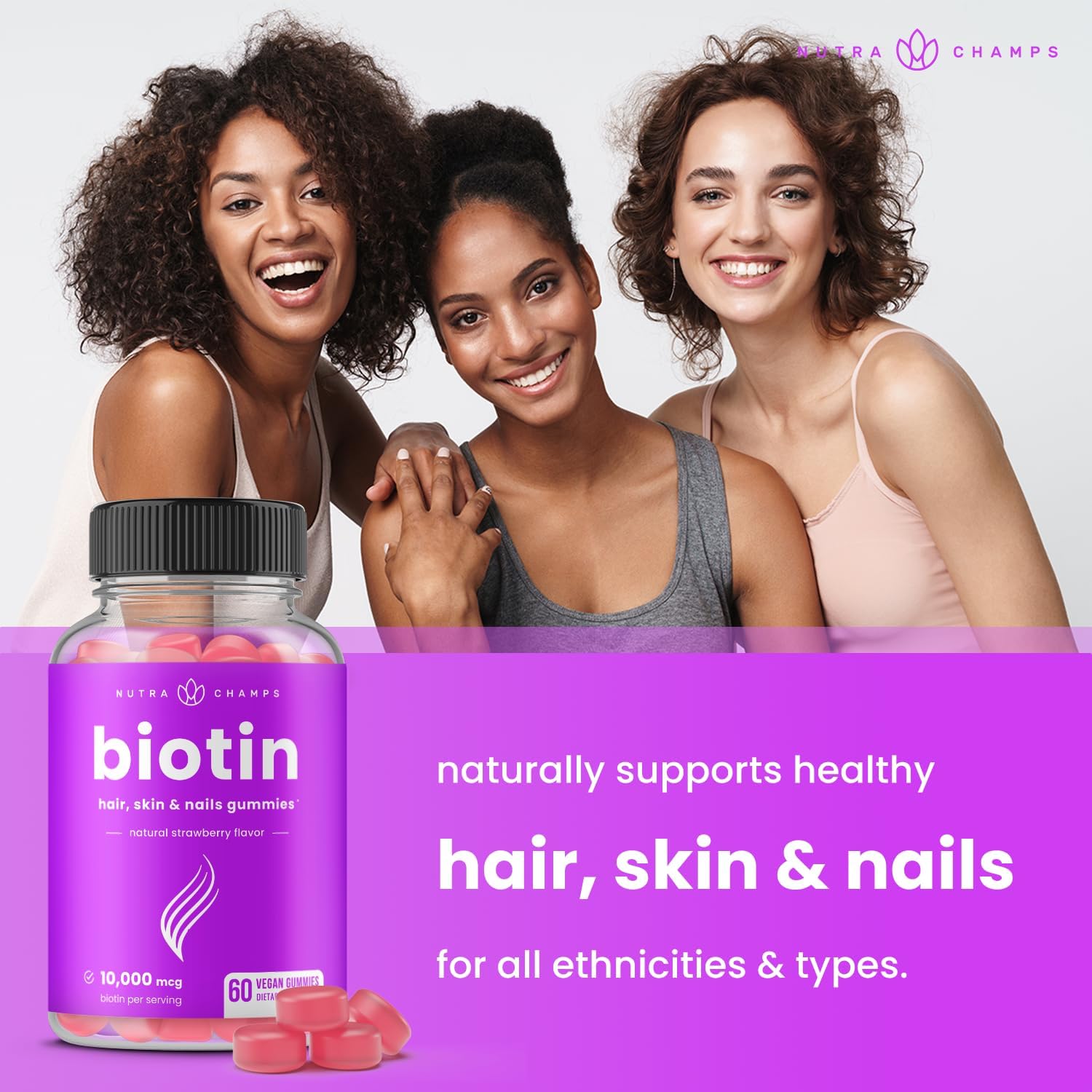 NutraChamps Gomitas de biotina (paquete de 2) y cápsulas de vitamina C (paquete de 2) paquete de 4 unidades