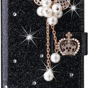 XYX Funda tipo cartera para Samsung Galaxy A32 5G, Bling Glitter Crown Butterfly Diamond Flip Card Slot Luxury Girl Women Phone Cover – Negro XYX Funda tipo cartera para Samsung Galaxy A32 5G, Bling Glitter Crown Butterfly Diamond Flip Card Slot Luxury Girl Women Phone Cover – Negro
