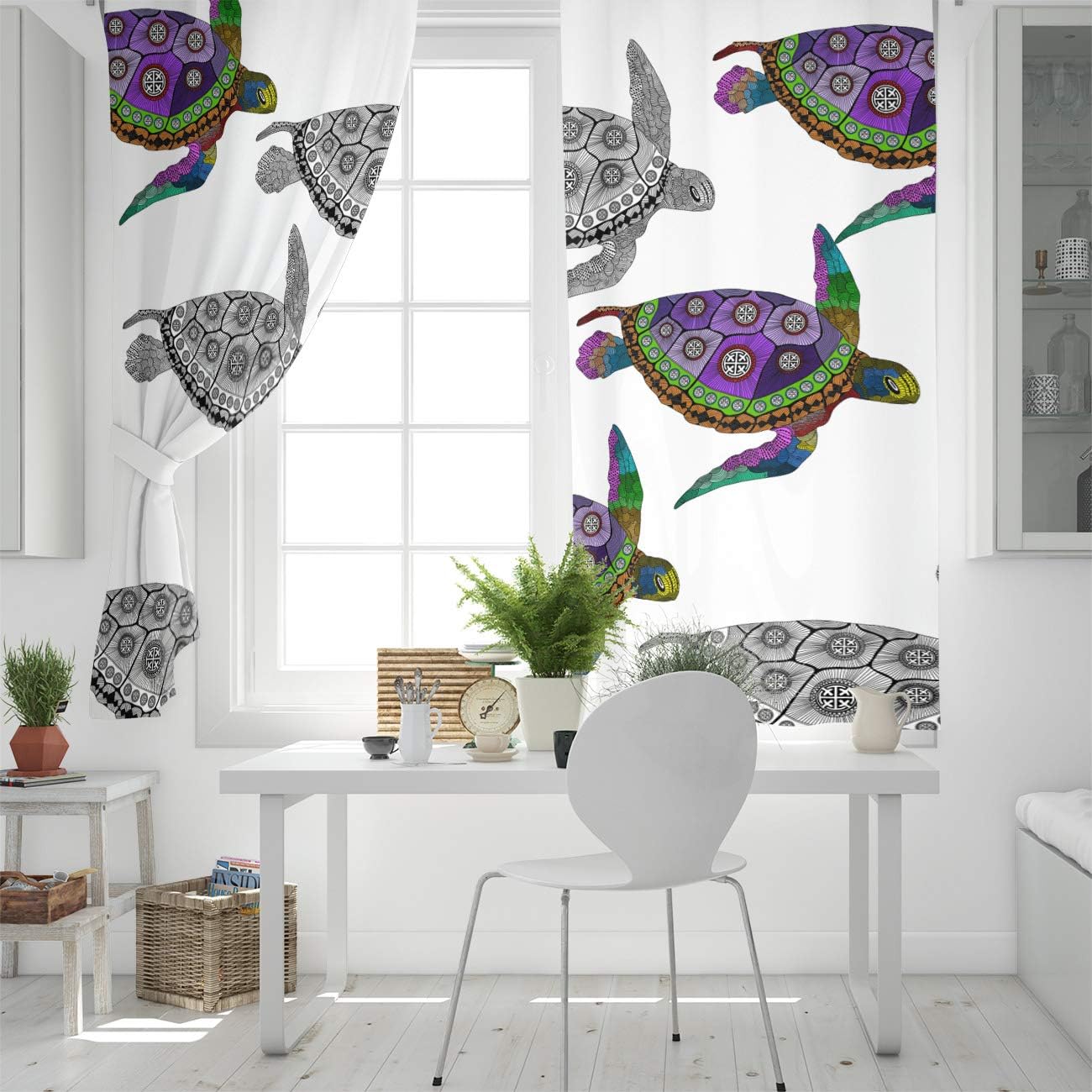 FortuneHouse – Cortinas opacas térmicas con diseño de tortuga marina, con ojales de metal sólidos, elegantes cortinas para habitación, ventana, para