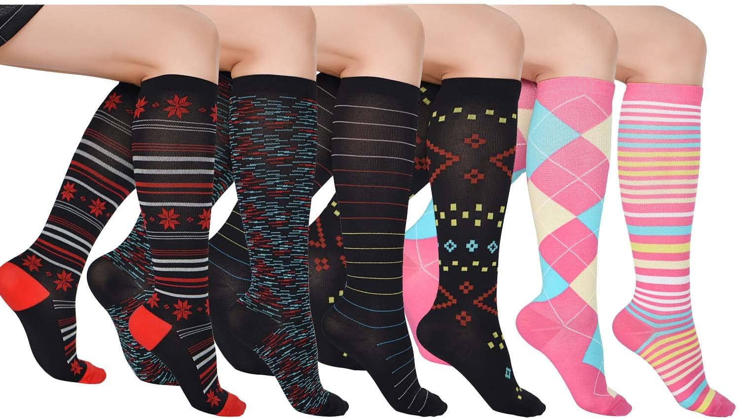Lavencious Calcetines de compresión 6 pares de 8-15 mmHg para mujer talla de zapato 6-10, tamaño de calcetín 9-11, 6 pares
