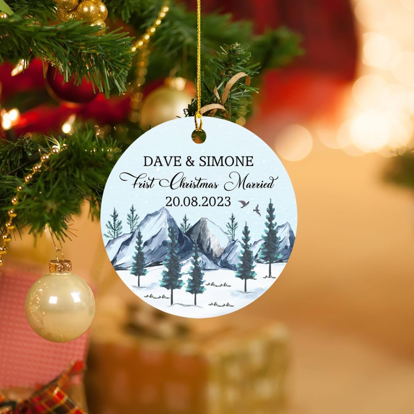 Adorno de Navidad para parejas, adorno de casado de primera Navidad 2024, regalo personalizado para elegir el nombre y la fecha, adorno de Navidad