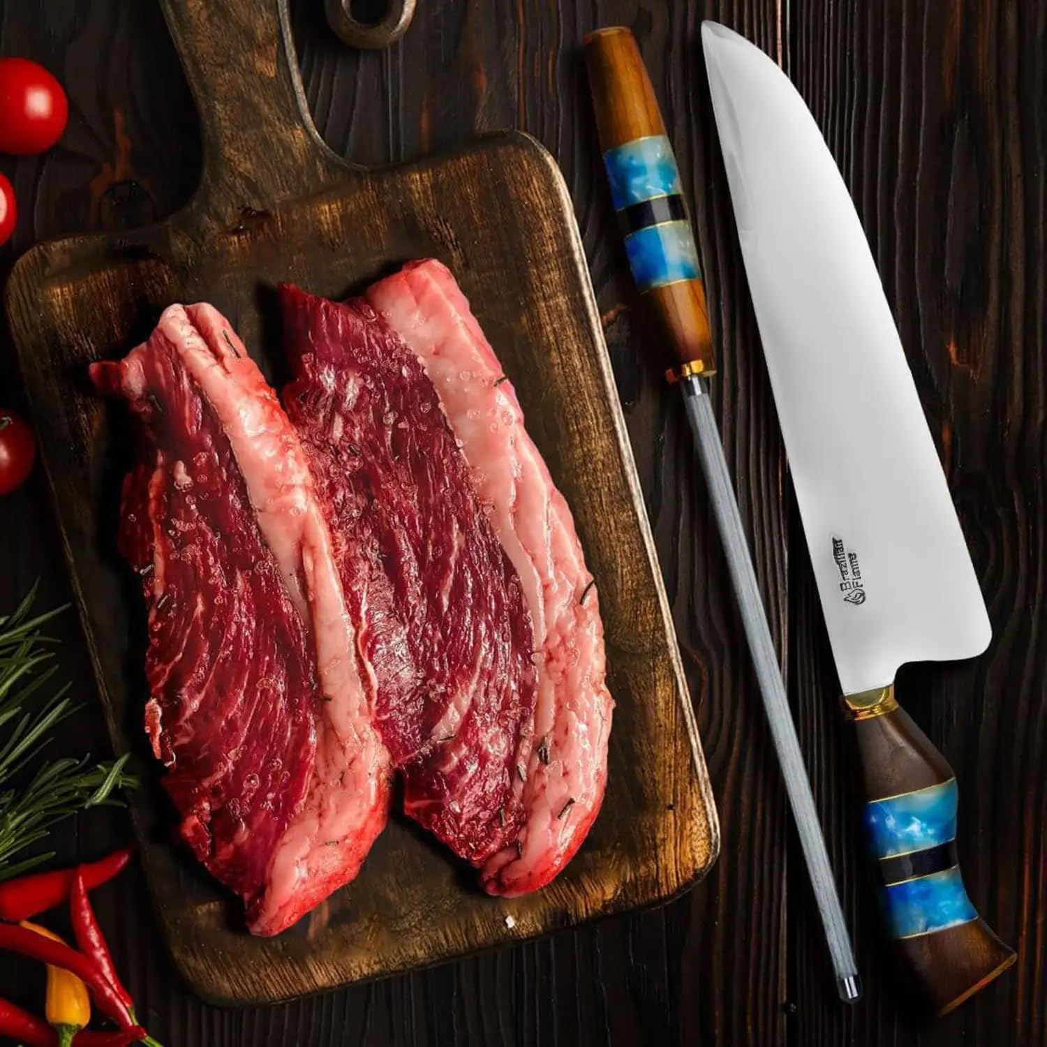 Chef Picanha – Juego de cuchillos de acero inoxidable de 10 pulgadas con afilador, color verde