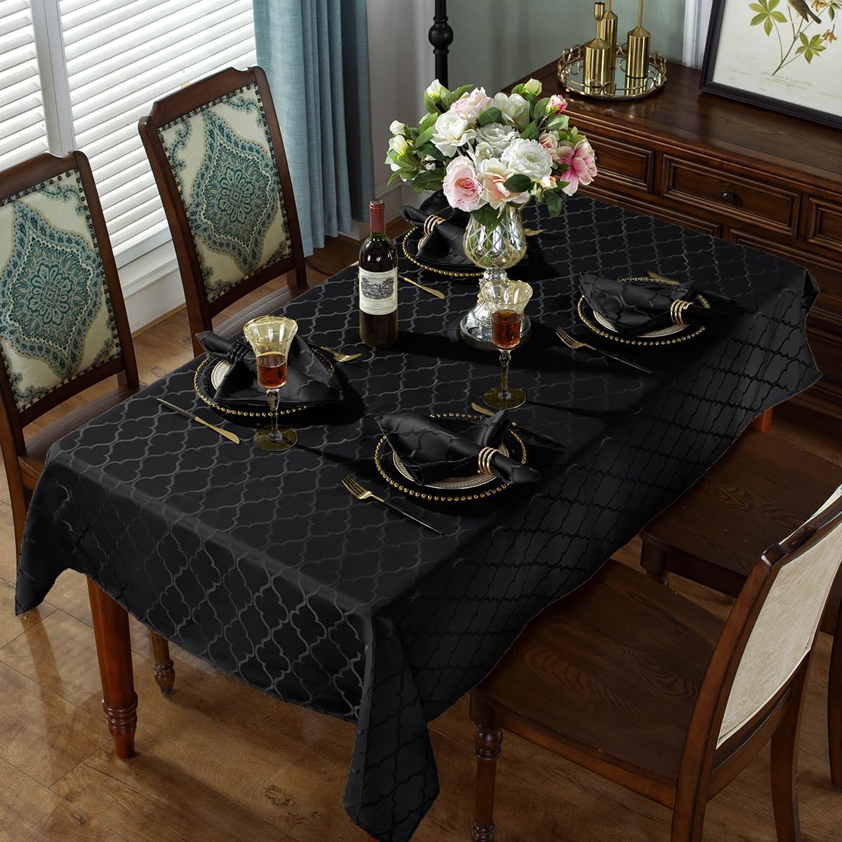 SASTYBALE Mantel jacquard con patrón de flores, de poliéster, a prueba de derrames, resistente al polvo, a las arrugas, para cocina, comedor,