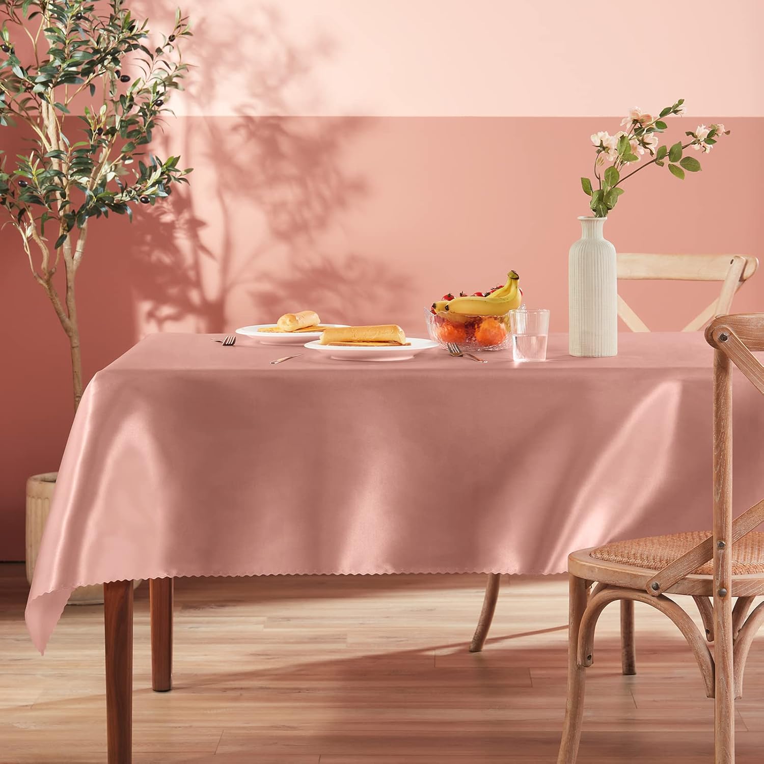 Homiest 1 paquete de mantel de satén de 60 x 84 pulgadas, color oro rosa, mantel de mesa rectangular sedoso, manteles de satén para boda, recepción,