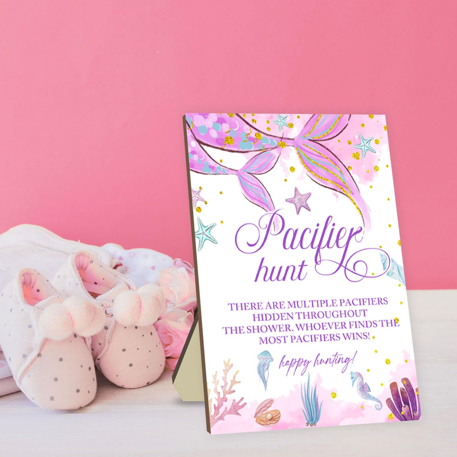 Juegos de baby shower, juego de caza de chupetes, juegos para baby shower o revelación de género, letrero de caza de chupete de madera, 50 chupetes