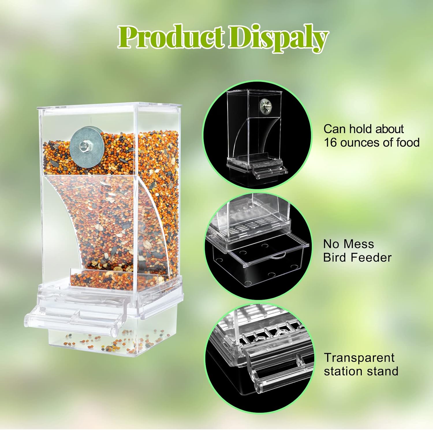 Rypet Paquete de 2 comederos automáticos para pájaros sin ensuciar, jaula transparente transparente para comederos de loros acrílicos, accesorios
