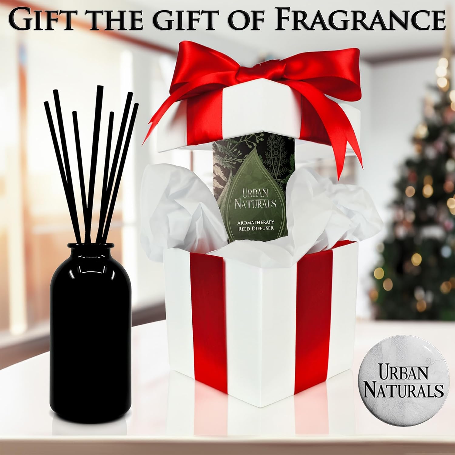 Urban Naturals Crisp White Linen Reed Diffuser Gift Set  with Citrus, Ozone, Ylang-Ylang, Lilies & Sandalwood Notes for a Fresh, Clean Cotton