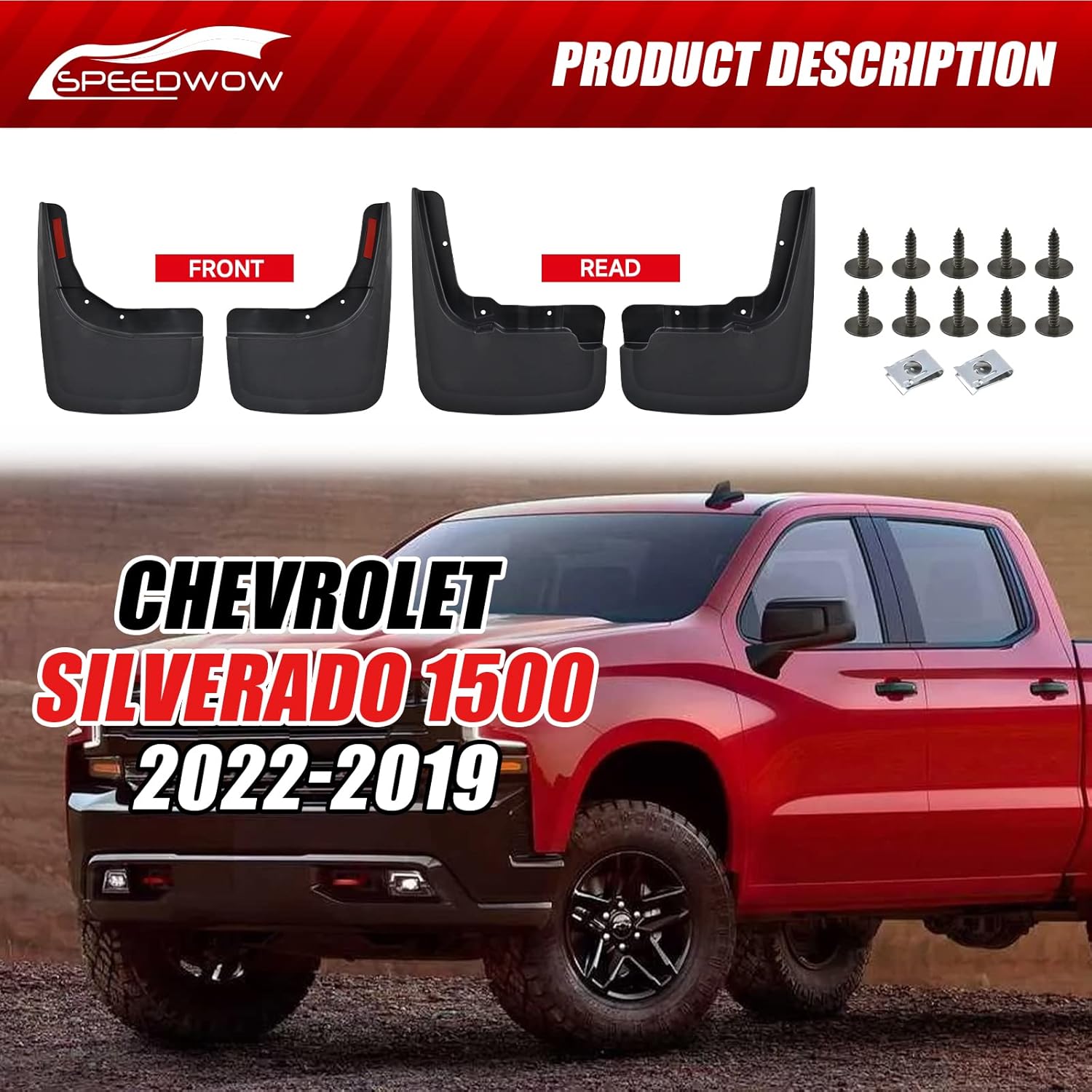 SPEEDWOW Protectores contra salpicaduras para Silverado 1500 2019-2022, 4 piezas delanteras y traseras