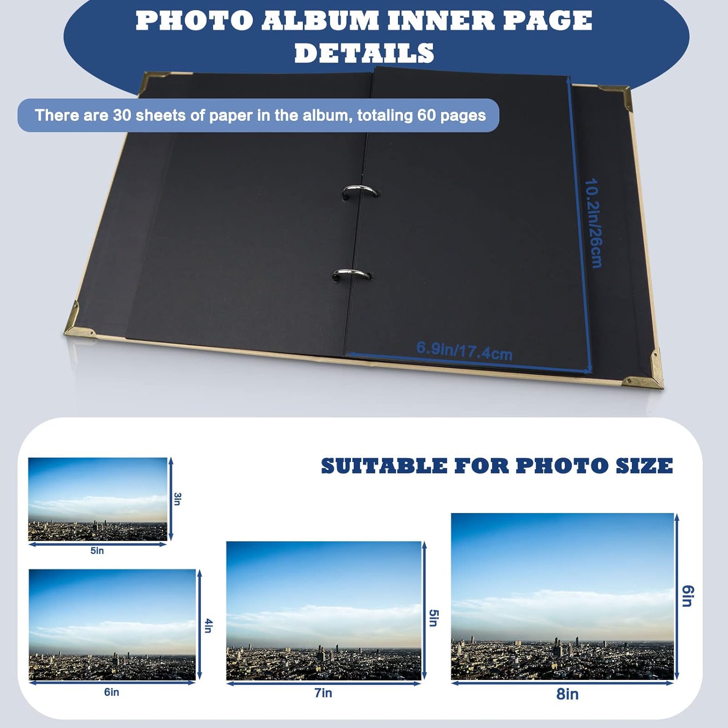 LELE LIFE Álbum de recortes – Álbum de fotos de tapa dura de 6 x 10 pulgadas, con 60 páginas de papel súper grueso de 12.35 ozm, carpeta de 3