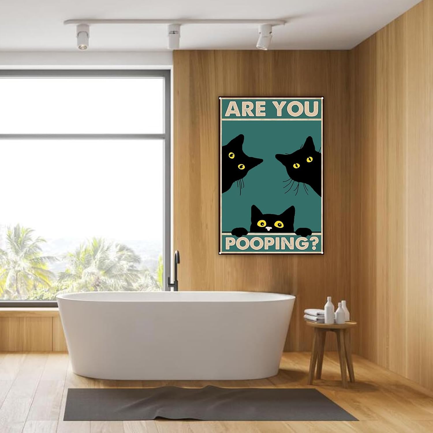 Haustalk Cartel de metal divertido con texto en inglés “Are You Pooping” (Are You Pooping) con diseño de gato negro vintage, decoración de pared,