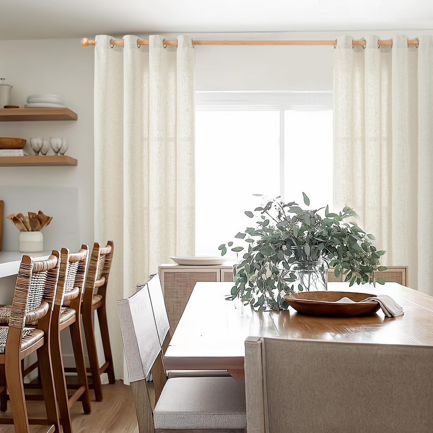 YoungsTex Cortinas de lino natural de 95 pulgadas de largo para sala de estar, filtrante de luz, con ojales, cortinas largas de lino para ventana de