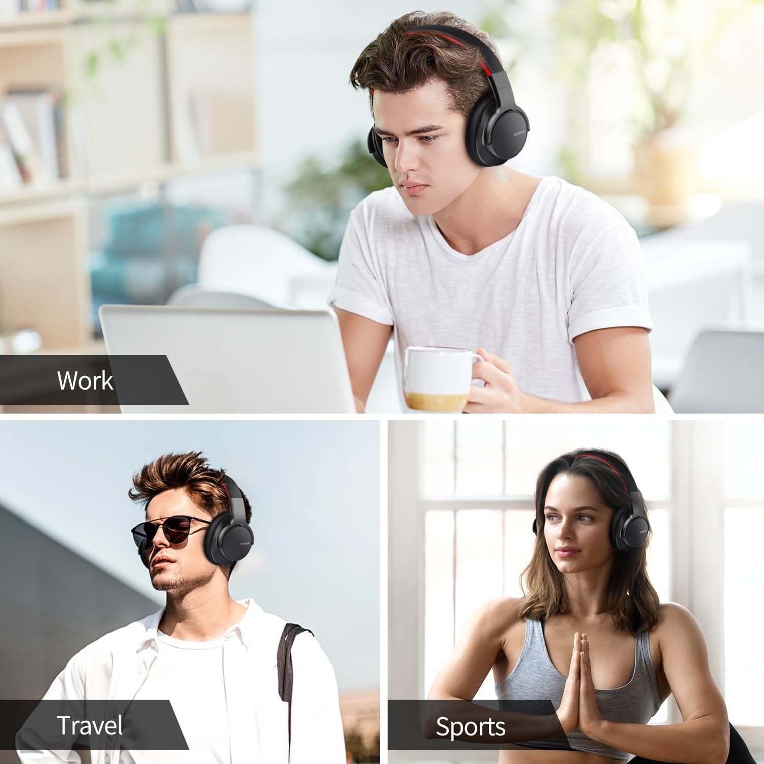 AUSDOM Auriculares Bluetooth con cancelación de ruido auriculares inalámbricos E7 ANC sobre la oreja, tiempo de reproducción de 50 horas, audio