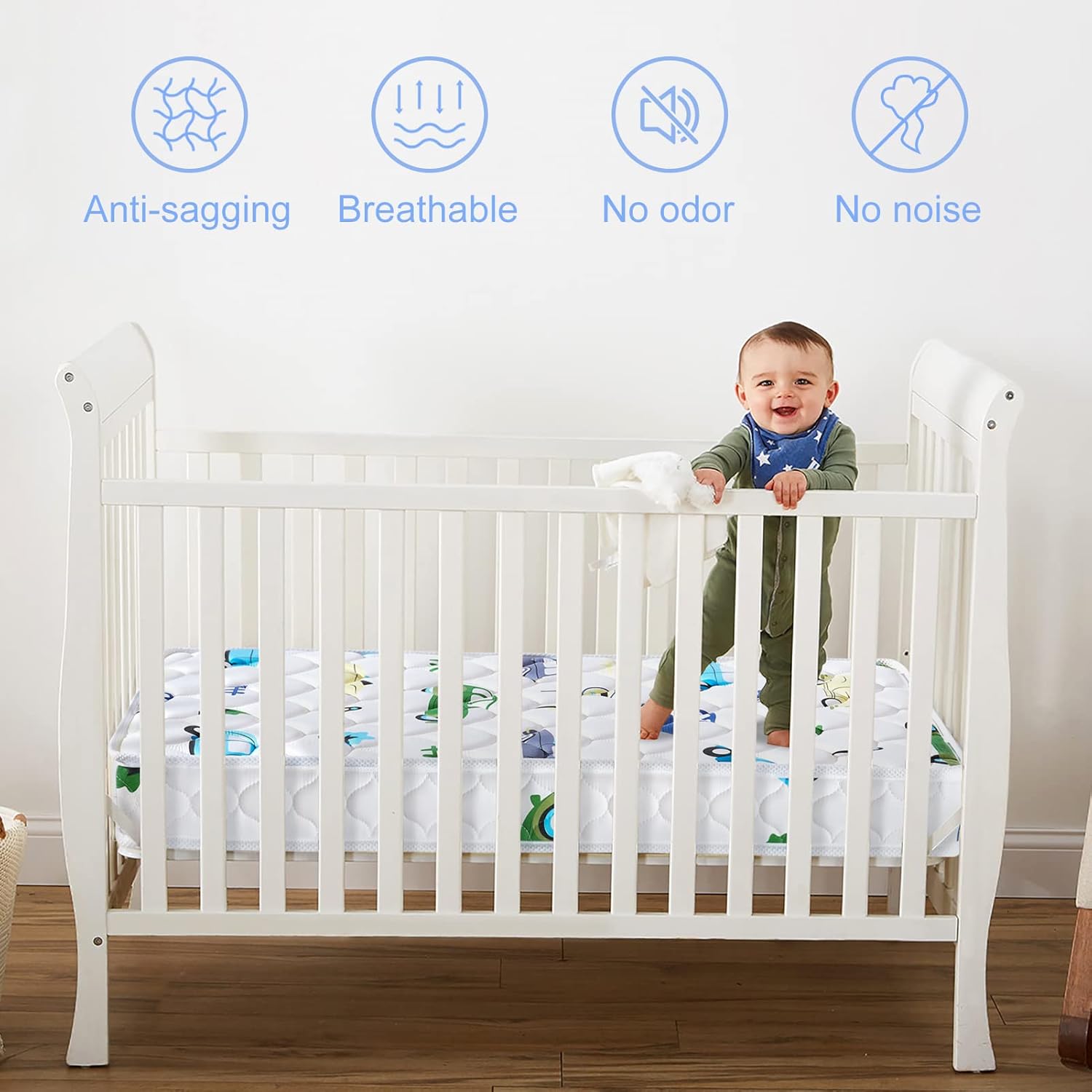 Colchón de espuma prémium para cuna de bebé y colchón para niños pequeños, transpirable, 52 x 27.6 x 5 pulgadas, no tóxico, colchón de firmeza media