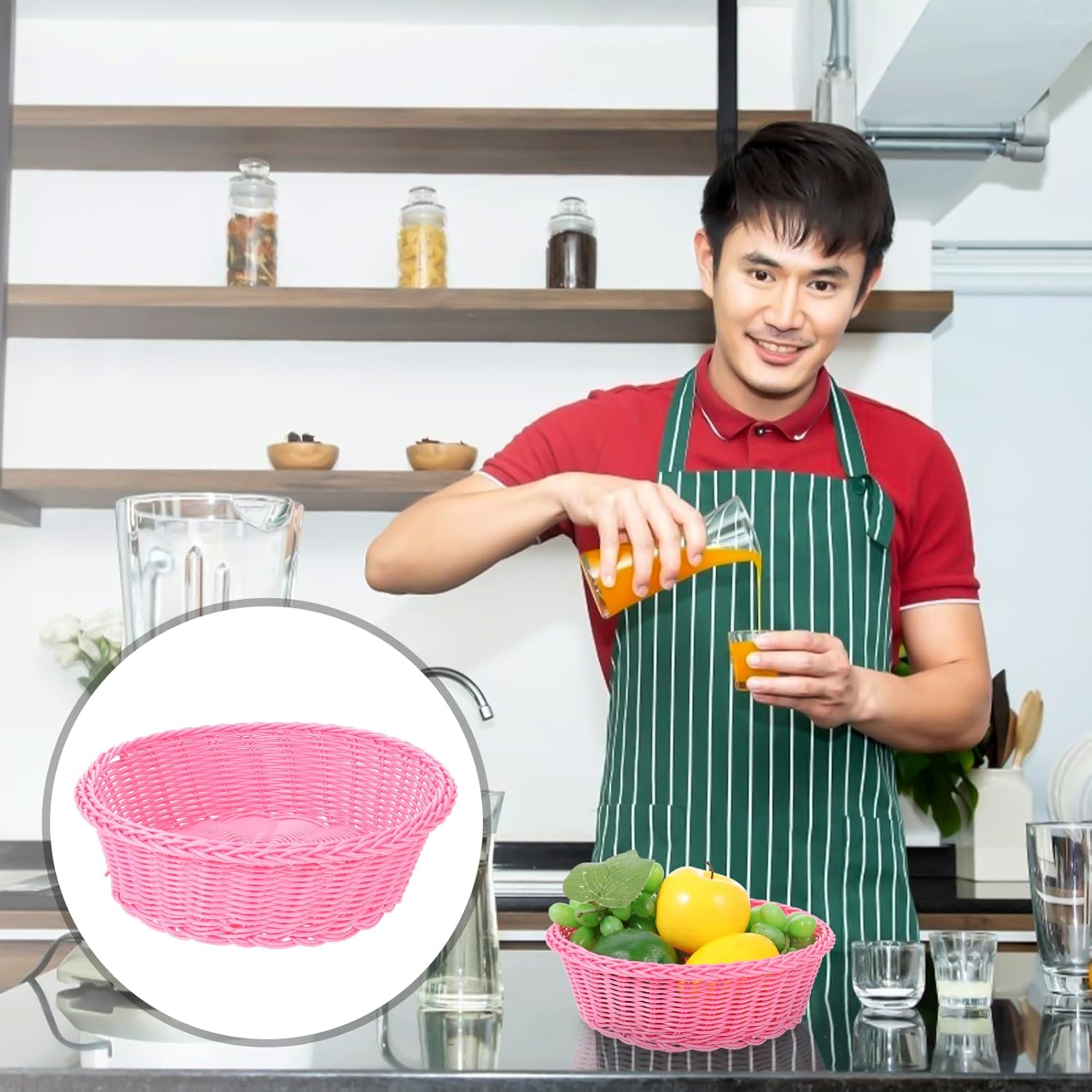 FOMIYES Organizador de frutas, cesta de almacenamiento de ratán, cesta de frutas de cocina, bandeja de almacenamiento tejida a mano, cesta de