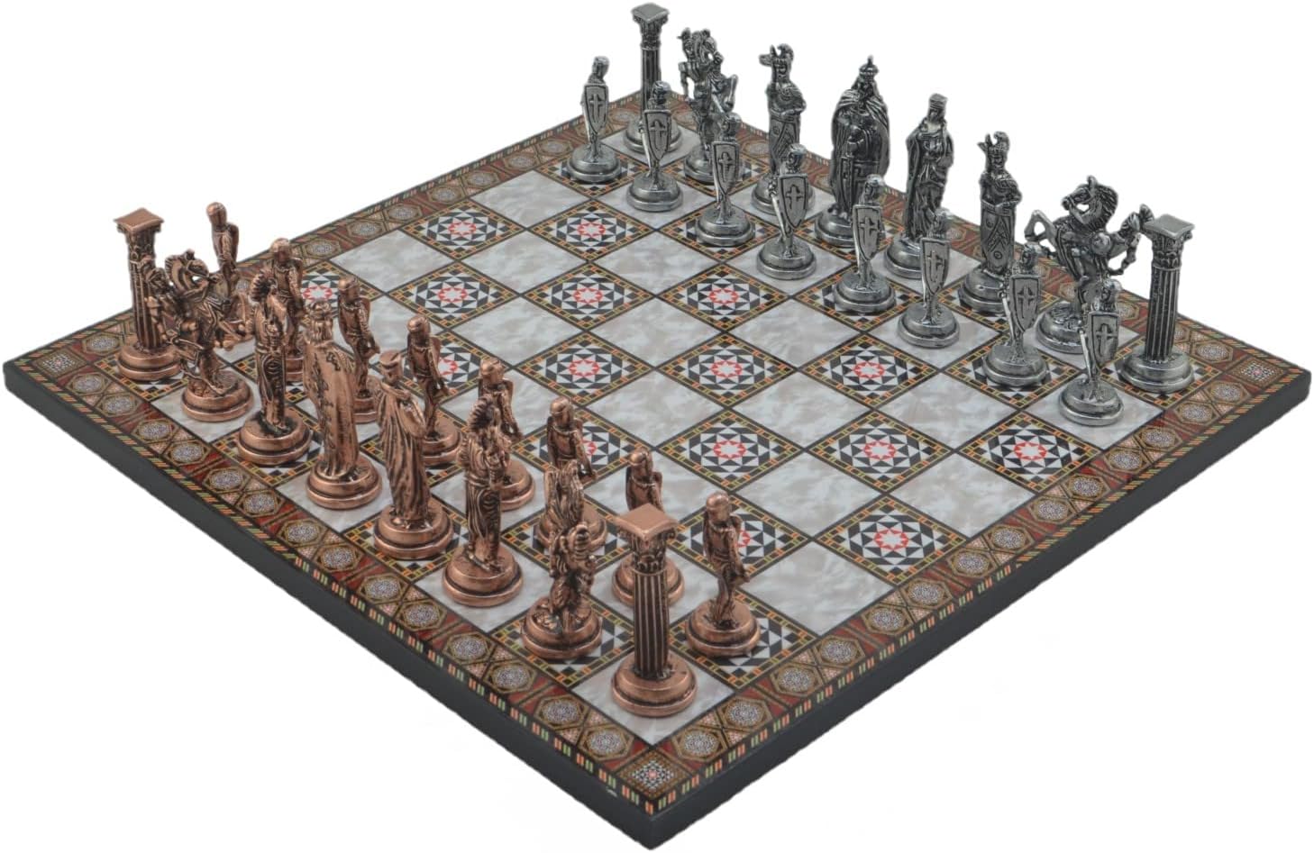 Juego de ajedrez de metal para adultos, cobre antiguo del ejército británico real, piezas hechas a mano y diferentes diseños, tablero de ajedrez de