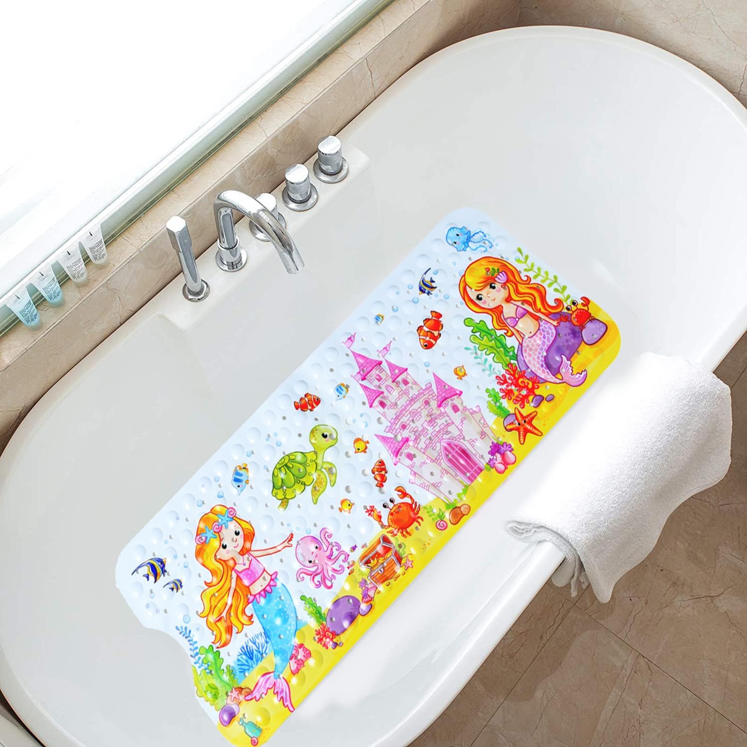 Tapete de baño antideslizante para baño interior para niños, niñas y niños, tapete de ducha de animales marinos de dibujos animados, tapete de baño
