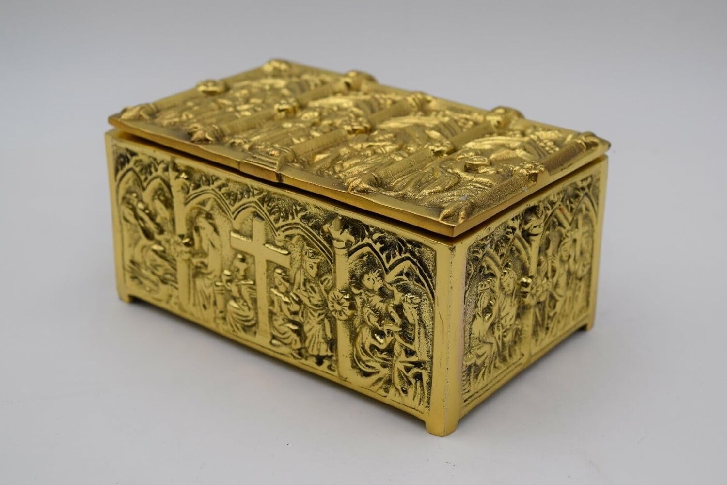 Caja dominante del tabernáculo de latón adornado, caja de reliquia del relicario, caja decorativa de la iglesia (CCG-816)